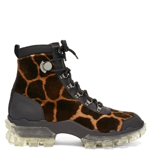 Moncler Helis Hiking Snow Boots Animal Print Size 7 New - Picture 1 of 10